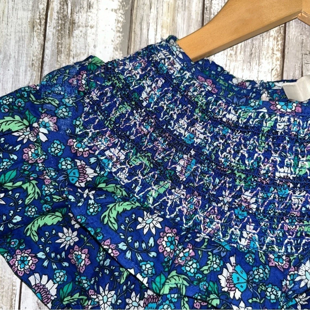 Loft Blue Floral Smocked Shirred Blouse - Picture 6 of 9